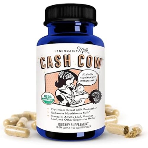 Legendairy Milk Cash Cow Lactation Supplement, Moringa, Alfalfa, and Goat's Rue Breastfeeding Supplement for Milk Supply Increase, Fenugreek-Free, Certified Organic, Vegan, Non-GMO, 60 Capsules