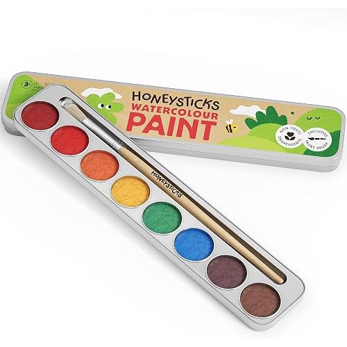 Honeysticks Non Toxic Watercolor Paint Set for Kids (8 Pack) - with Brush