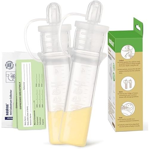 haakaa Colostrum Collector Syringes for Breastmilk Collector for Breastfeeding Moms to Collect Store and Feed Colostrum, 0.1oz/4ml, 2pcs