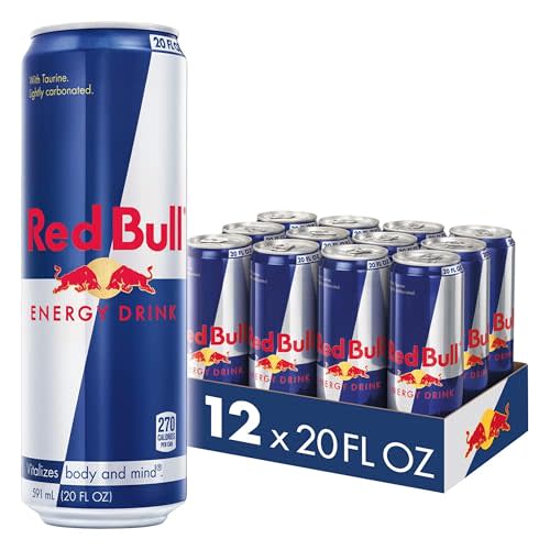 Red Bull Energy Drink with 189mg Caffeine plus Taurine & B Vitamins, 20 Fl Oz, Pack of 12 Cans