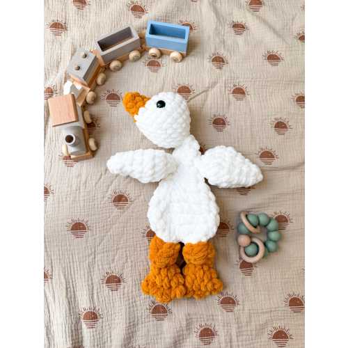 Goose Lovey - Crochet Baby Snuggler - Soft Blanket Toy - Handmade Stuffed Animal - Baby Shower Gift - Gender Neutral Nursery