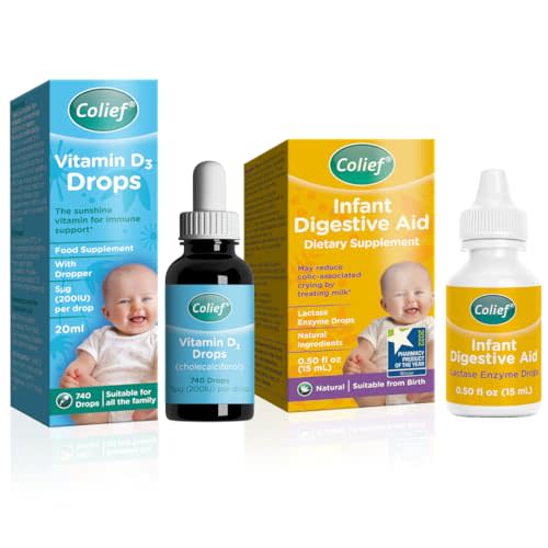 Colief Infant Digestive Aid Vitamin D3 Drops | Gas Drops for Babies | Suitable from Birth | Reduces Baby Colic, Tummy Bloating, Fussing & Crying | 90 Servings | 0.5 Fl Oz & 0.67 Fl Oz