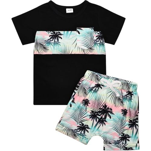 12M CETEPY Baby Boy Clothes 12-18 months Toddler Summer Holiday Style Outfits Short Sleeve Top T-Shirt & Pocket Pant Green Set 12-18 Months