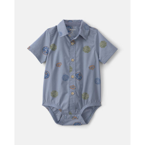Baby Boy Patchwork Poplin Short-Sleeve Button-Down Bodysuit - Blue - OshKosh B'gosh | Carter's