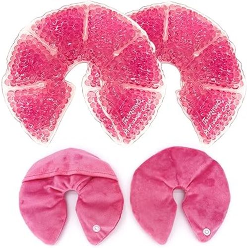 Hot & Cold Breast Therapy Packs with Plush Cover, Lyntimo 2 Pack Breast Ice Pack Nipple Breastfeeding Cooling & Heating Compress Essentials for Moms (Rose Pink)