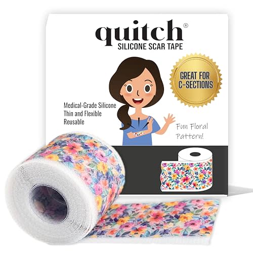 Quitch Silicone Scar Sheets for Surgical Scars, Silicone Scar Tape, C Section Recovery Must Haves, Tummy Tuck Recovery Must Haves, Postpartum Essentials Scar Treatment (Floral) 4x150cm