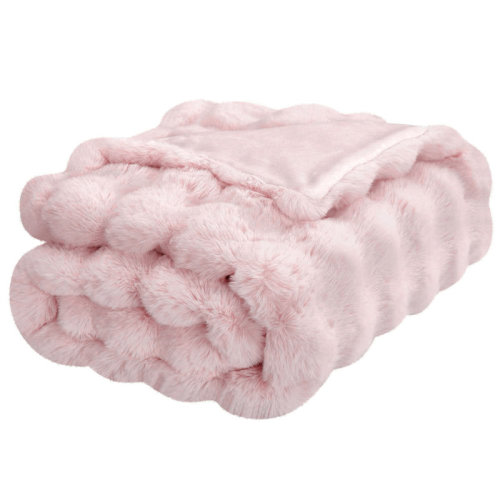 Luxury Faux Fur Rabbit Throw Blanket - Light Pink