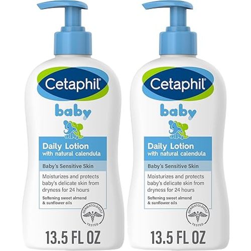 Cetaphil Baby Daily Lotion with Organic Calendula |Vitamin E | Sweet Almond & Sunflower Oils |13.5 Fl. Oz (Pack of 2)
