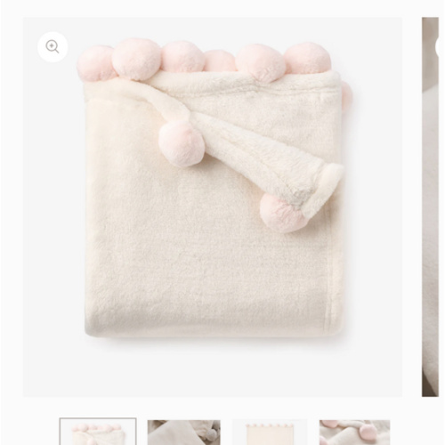 Pale Pink Pom Trim Fleece Baby Stroller Blanket