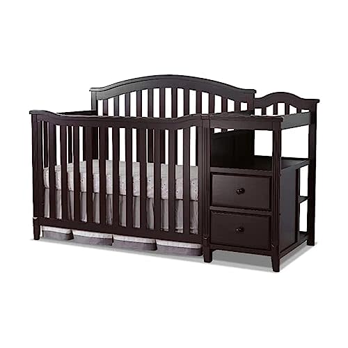 Sorelle Furniture Berkley Crib and Changer with Slat Panel Back Classic -in- Convertible Diaper Changing Table Non-Toxic Finish Wooden Baby Bed Toddler Childs Daybed Full-Size Nursery - Espresso