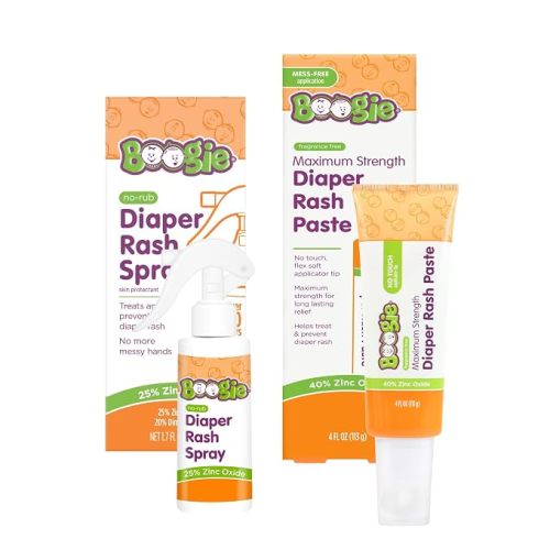 Boogie Diaper Rash Bundle - Rash Spray & Maximum Strength Paste | Includes Diaper Rash Spray & Paste - Made with Zinc Oxide - Mess-Free Application - Diaper Bag Essential