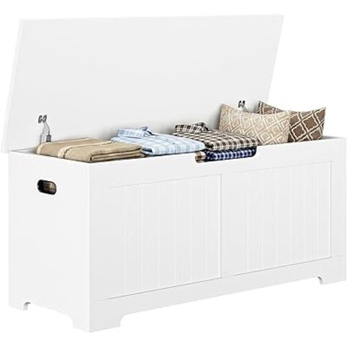 Wooden Storage Chest,30/40 Inch Storage Trunk w/2 Safety Hinges, Storage Bench, Modern Lift Top Chest Box Organizer (White, 40 Lx 15.7 W x19 H Inch)