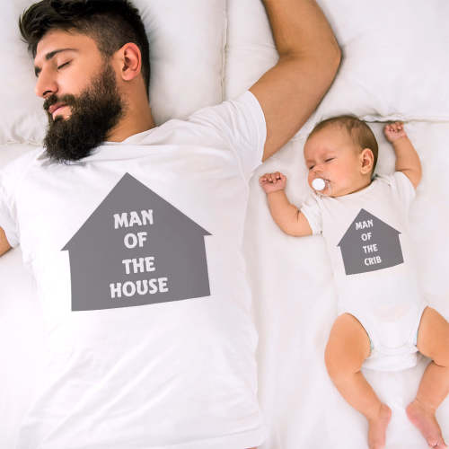 Daddy and Baby Matching Outfits Man of The House Home - Man of The Crib House