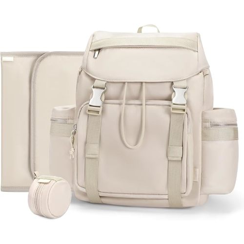 Diaper Bag Backpack with Changing Pad, Pacifier Case & Stroller Straps, Insulated Pockets Water Resistant Travel Essentials Baby Bag Multipurpose Travel Back, Big Storage in a Small Footprint