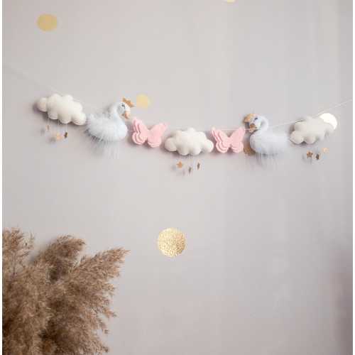 Swan nursery decor, Swan garland, Pink butterfly garland, Swan felt banner, Girl nursery decor, Personalized felt garland, Wall swan decor
