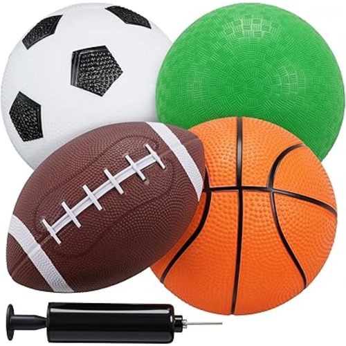 3 otters 4-Pack Sports Balls for Toddlers & Kids, Playground Balls with Pump, 5-Inch Soccer Ball, Basketball, Kickballs, Stockings for Grandkids, Toys for 2+ Boy Indoor/Outdoor Play