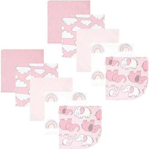 Hudson Baby Unisex Baby Flannel Cotton Washcloths 10-Pack, Girl New Elephant, One Size