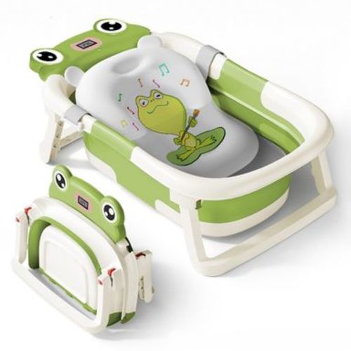 BabyBond Collapsible Baby Bathtub for Infants and Toddlers with Thermometer& 1 Soft Floating Cushion Portable Travel Baby Tub, Green