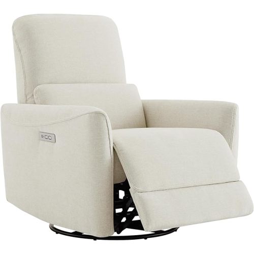 CHITA Power Recliner Chair Swivel Glider, FSC Certified Upholstered Living Room Nursery Reclining Sofa Chair with Lumbar Support, Linen