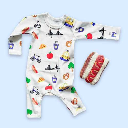 NYC Print Romper & Rattle Set (3-6M)