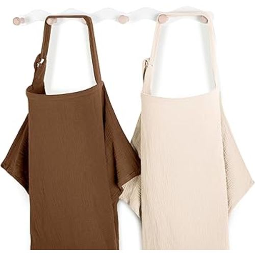 Yoofoss 2 Pack Muslin Nursing Cover for Breastfeeding, 100% Cotton Breastfeeding Cover with Arch Neckline, Soft Breathable Privacy Nursing Covers for Women, Multi-use Breastfeeding Essentials