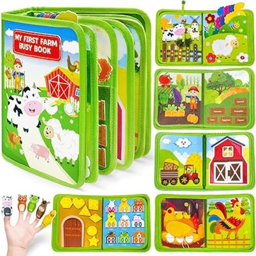 Busy Book for Toddlers 1-3, Montessori Toys for 1 2 Year Old Boy Girl Birthday Gifts, Busy Board Educational Learning Toys for 1+ Year Old, Toddler Airplane Travel Toy Farm Animals Activity Books