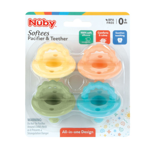 NUBY SILICONE SOFTEES PACIFIER & TEETHER 4PK