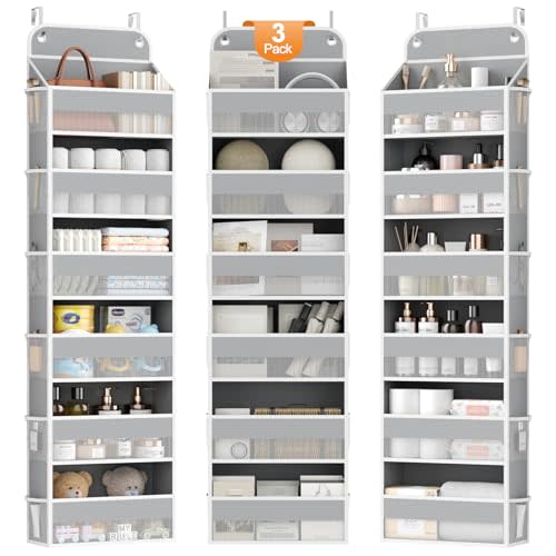 Yecaye 3 Pack Over The Door Organizer, 6-Tier Closet Door Hanging Organizer with 12 Mesh Pockets, Bathroom Organizers and Storage, Ultra Sturdy Large Capacity Over Door Storage Newborn Baby Essentials