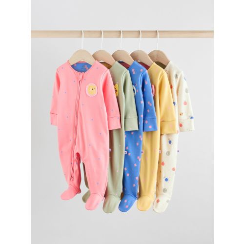Pink/Blue 5 Pack Two Way Zip Baby Sleepsuits (0mths-2yrs)