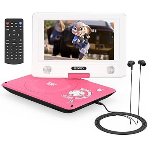 11.5" Portable DVD Player for Kids and Car, 9.5" Swivel HD Screen with 4-6 Hours Built-in Battery, Support Sync Screen to TV, Support SD Card/USB/Multiple Disc Formats (Red)