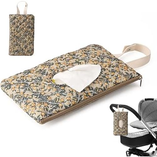 Diaper and Wipes Pouch, Portable Refillable Floral Reusable Wipes Pouch Quilted Bag with Lanyard for Casual Travel, Wipe Holder for Diaper Bag