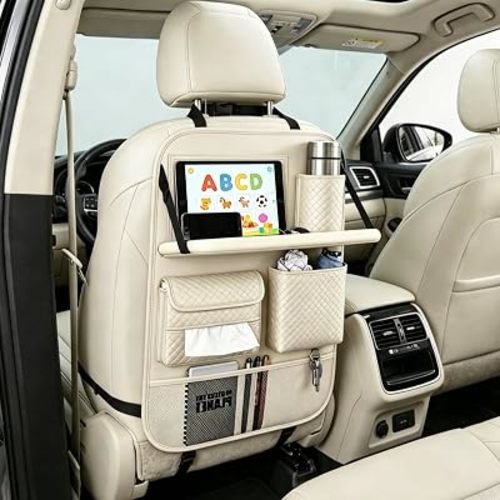 Car Seat Back Organizer with Foldable Tray, Tablet Holder & Pockets