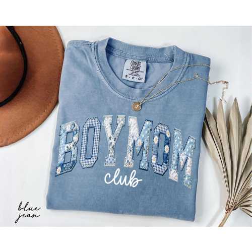 Boy Mom Club Comfort Colors® Shirt, Faux Patchwork Boy Mama Tee, Mom of Boys Shirt, Mother's Day Gift, New Mom Pregnancy Announcement Gift