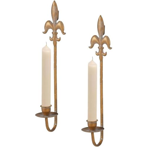 Fleur De Lis Wrought Iron Candle Sconces Set of 2, Rustic Candle Holders Hanging for Living Room Farmhouse Fireplace Wedding (Antique Copper)