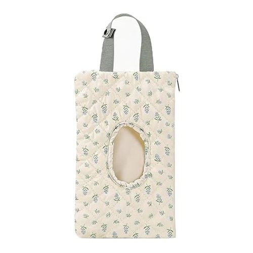 Quilted Baby Wipe Holder Quilted Wipe Pouch Portable Hanging Floral Wet Wipes Bag for Car, Stroller