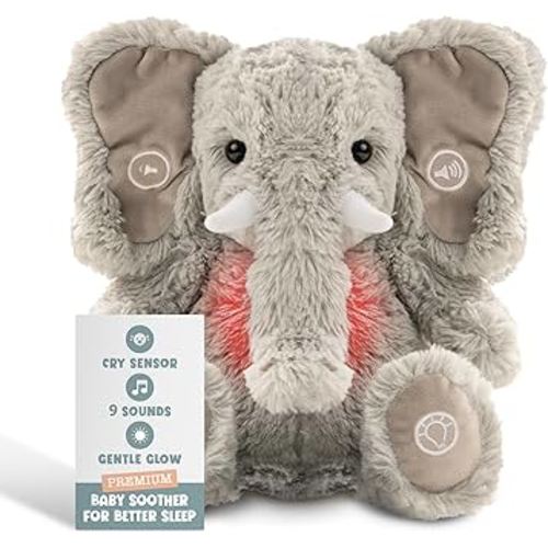 Gemma Joy Baby Sleep Soother Elephant for Baby – Cry Activated Heartbeat Stuffed Animal – Rechargeable Crib Soother with White Noise, Shush, Lullabies & Night Light – The for Newborns