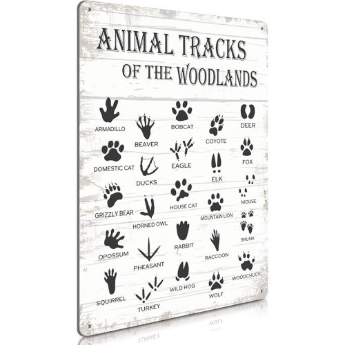 8 x 12 Inch Animal Tracks Field Guide Sign Nursery Metal Tin Sign Rustic Animal Tracks Farmhouse Decor Gifts Country Woodland Theme House Wall Cabin Metal for Baby Boys Home Bedroom Decor