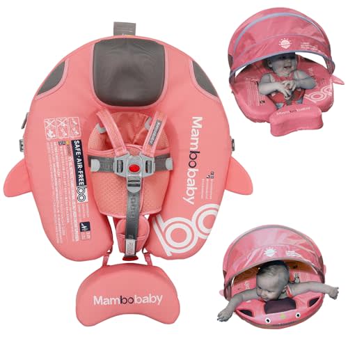 Luckclubtojoy Baby Pool Float with UPF50+ 3D Adjustable Canopy, Add Tail Mambobaby Float Non Inflatable Infant Floats for Pool, Cartoon Narwhal Baby Floats (NPink with Canopy-U05NPCTLUROHML01U05)