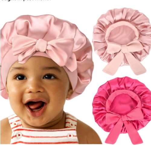 YANIBEST 2 PCS Baby Bonnet Toddler Silk Satin Bonnet for Kids Sleeping Cap Curly Natural Hair Baby Bonnets for Girls Boys Infant Newborn