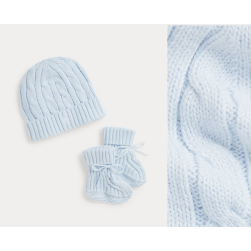 Cable-Knit Cotton Beanie & Bootie Set