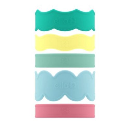 Ello 5pc Silicone Name Tag Water Bottle Accessories: Multicolor Name Bands for Kids, Dishwasher-Safe Drinkware Parts