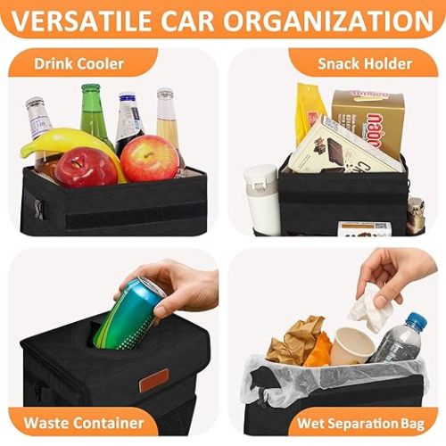 Car Trash Can for Cute, Bag Bin Hanging Waterproof Automotive Car Garbage Cans Leak Proof Vehicle Trash Can Diamond Pattern-Black