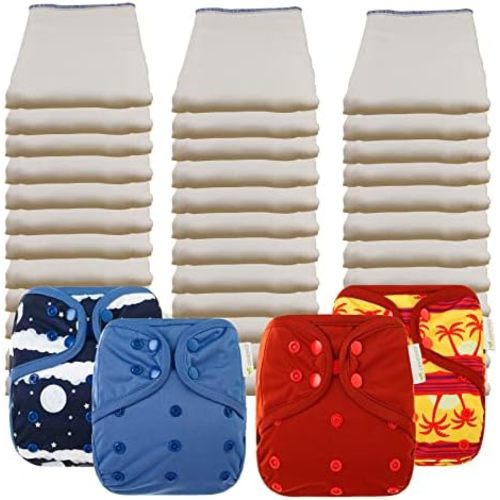 OsoCozy Economy Prefold Cloth Diaper Package - 3 Dozen Unbleached 100% Cotton Prefold Diapers & 4 One-Size Diaper Covers