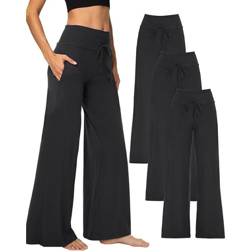 1/3 Pack Wide Leg Yoga Pants for Women, Comfy Lounge Pajama Sweatpants Loose Causal Palazzo with Pockets
