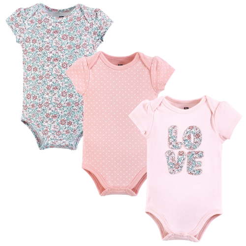 Hudson Baby Girls Cotton Bodysuits, Love Floral, 3-6 Months