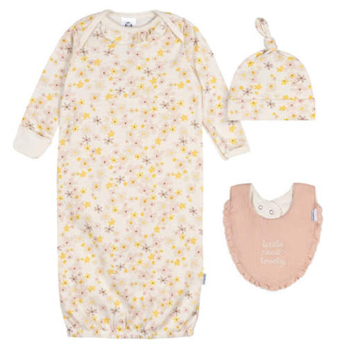 3-Piece Baby Girls Pear Floral Gown Set