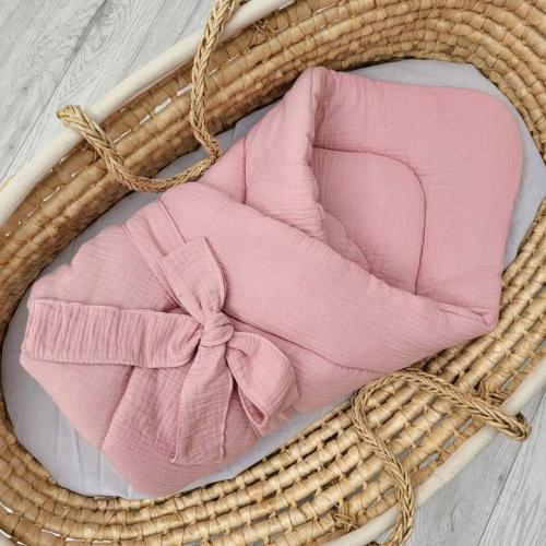 organic baby swaddle blanket: all natural muslin quilt with bow (75x75cm)
