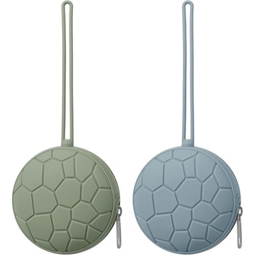 2 Pack Silicone Pacifier Holder Case, Soft Silicone Newborn Baby Silicone Pacifier Holder for Boys & Girls, Portable Silicone Pacifier Container Case (Sage/Ether)