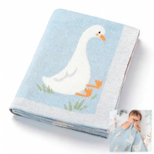 SmoothNovelty Silly Goose Baby Blanket for Boys Girls | Blue Cute Goose Baby Blanket 100% Knitted Cotton Swaddle Cover 40 x 30 Inch Soft Gift for Newborn Swaddle Infant Crib