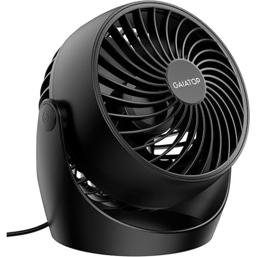 Gaiatop Desk Fan, 5-Inch Portable Electric Table Desktop Air Circulator Fans, Small but Powerful with 3 Speed 360° Adjustable Tilt for Cooling Home Dorm Office Bedroom Bathroom Kitchen, Black
